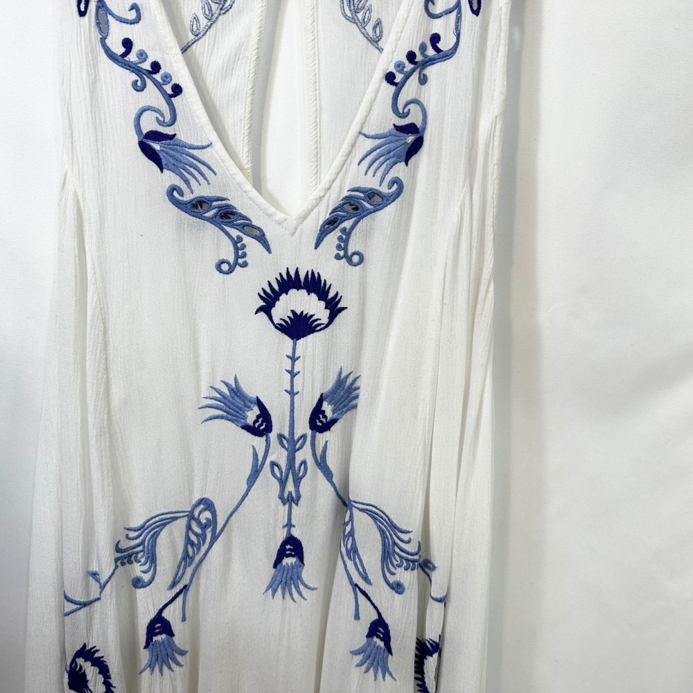 Free People Medium Slip Dress Adelaide Festival White Blue Floral Boho Mini 195 - Picture 6 of 16